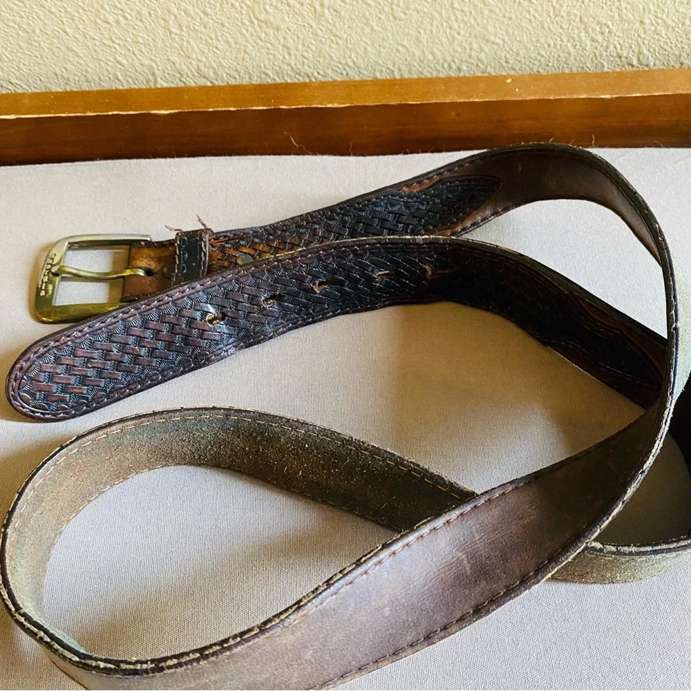 GEORGIA BOOT Brown Leather Hand Tooled Belt 42